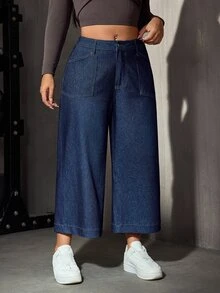 Flexra Festival Plus Size Y2K Casual Decent Denim Women's Autumn Navy Blue Stretch Slim Fit Cropped Pants Formal Fashion Week - Dark Wash - View 6