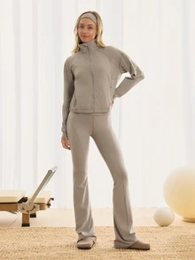 GLOWMODE Sweat-Wicking Quick-Dry Take A Stand Collar Sport Long Sleeve Jacket With Hidden Pockets Thumbholes Daily Casual - Khaki - View 8