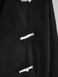 SHEIN ICON Plus Size Women's New Chinese Style Frog Button Decor Sporty Sweatshirt Jacket - Black and White - View 10