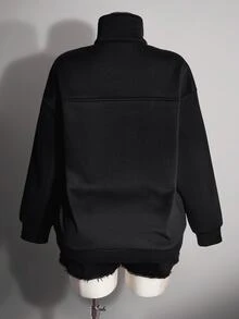 SHEIN ICON Plus Size Women's New Chinese Style Frog Button Decor Sporty Sweatshirt Jacket - Black and White - View 6