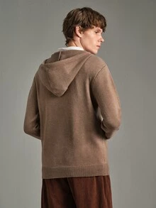 Calmiston Men's Wool Blend Crew Neck Knit Sweater Solid Color Casual Streetwear Soft Long Sleeve Pocket Drawstring Hooded Autumn Winter Vacation Mocha Brown - Khaki - View 6