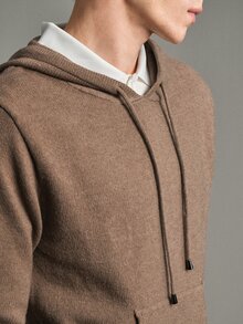 Calmiston Men's Wool Blend Crew Neck Knit Sweater Solid Color Casual Streetwear Soft Long Sleeve Pocket Drawstring Hooded Autumn Winter Vacation Mocha Brown - Khaki - View 10