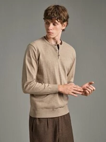 Calmiston Contains Wool Men's Casual Versatile Sweater For Autumn Formal Old Money - Apricot - View 3