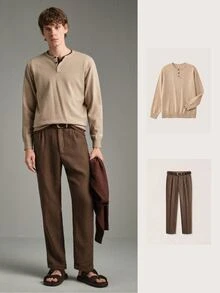 Calmiston Contains Wool Men's Casual Versatile Sweater For Autumn Formal Old Money - Apricot - View 7