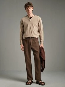 Calmiston Contains Wool Men's Casual Versatile Sweater For Autumn Formal Old Money - Apricot - View 4