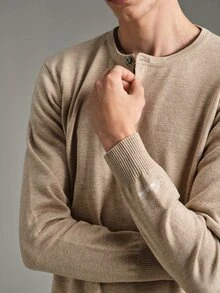 Calmiston Contains Wool Men's Casual Versatile Sweater For Autumn Formal Old Money - Apricot - View 10