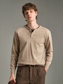 Calmiston Contains Wool Men's Casual Versatile Sweater For Autumn Formal Old Money - Apricot - View 8