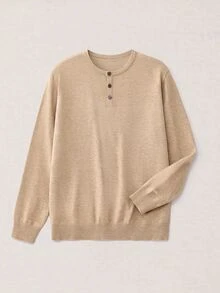 Calmiston Contains Wool Men's Casual Versatile Sweater For Autumn Formal Old Money - Apricot - View 9