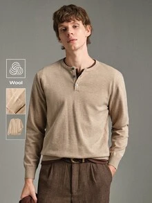 Calmiston Contains Wool Men's Casual Versatile Sweater For Autumn Formal Old Money - Apricot - View 1