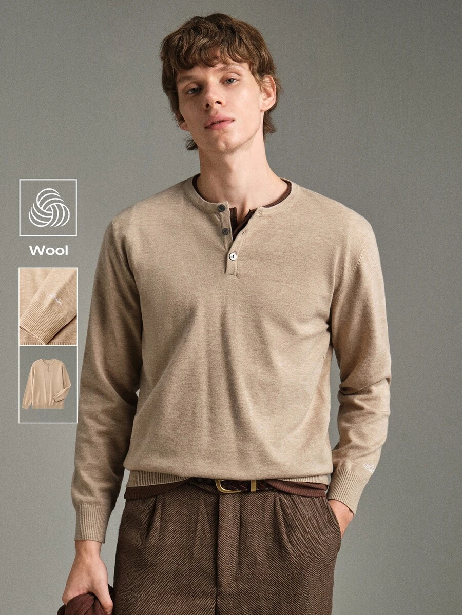 Calmiston Contains Wool Men's Casual Versatile Sweater For Autumn Formal Old Money - Apricot - View 1