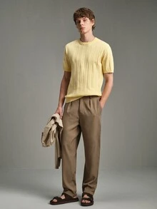 Calmiston Men's Solid Color Casual Versatile Daily Wear Knit Top Formal Old Money - Yellow - View 5