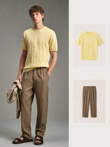 Calmiston Men's Solid Color Casual Versatile Daily Wear Knit Top Formal Old Money - Yellow - View 7