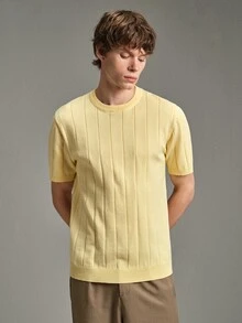 Calmiston Men's Solid Color Casual Versatile Daily Wear Knit Top Formal Old Money - Yellow - View 3
