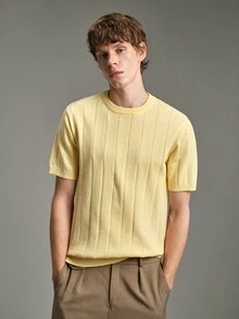 Calmiston Men's Solid Color Casual Versatile Daily Wear Knit Top Formal Old Money - Yellow - View 8