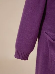 ROMWE Fairycore Plus Size Women's Purple Tassel Knit Cardigan Jacket, Autumn/Winter - Purple - View 3
