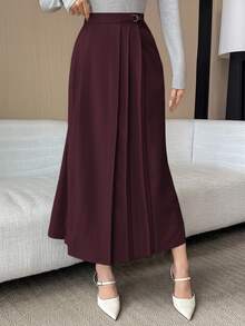 DAZY Women's High Waist A-Line Pleated Skirt Fall - Burgundy - View 3