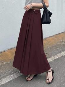 DAZY Women's High Waist A-Line Pleated Skirt Fall - Burgundy - View 4