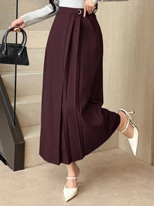 DAZY Women's High Waist A-Line Pleated Skirt Fall - Burgundy - View 1