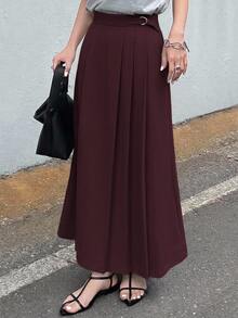 DAZY Women's High Waist A-Line Pleated Skirt Fall - Burgundy - View 6