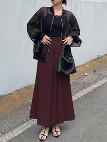 DAZY Women's High Waist A-Line Pleated Skirt Fall - Burgundy - View 7