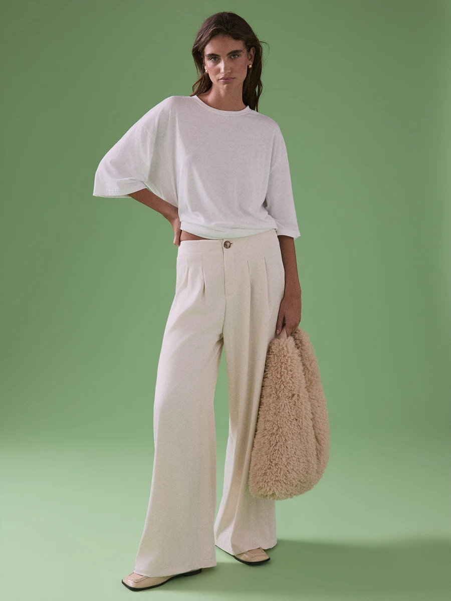 STILLVEA. Women's Fashion Elegant Solid Color Pleated High Waist Wide Leg Pants Casual Spring For University Fall,Fall Clothes - Apricot - View 1