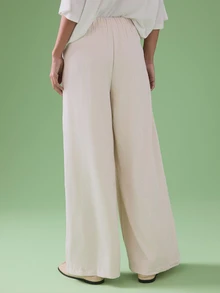 STILLVEA. Women's Fashion Elegant Solid Color Pleated High Waist Wide Leg Pants Casual Spring For University Fall,Fall Clothes - Apricot - View 3