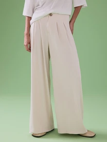 STILLVEA. Women's Fashion Elegant Solid Color Pleated High Waist Wide Leg Pants Casual Spring For University Fall,Fall Clothes - Apricot - View 2
