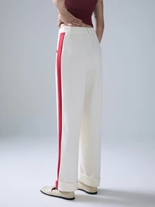 STILLVEA. Women's Loose Elegant Wide Leg Pants, Black & Beige Color Block, Autumn,Fall Clothes - Red - View 4
