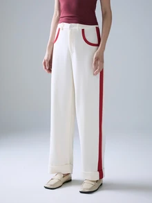 STILLVEA. Women's Loose Elegant Wide Leg Pants, Black & Beige Color Block, Autumn,Fall Clothes - Red - View 2