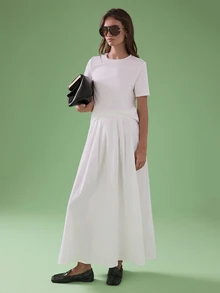 STILLVEA. Women's Casual Versatile Solid Color Short Sleeve T-Shirt ,Petite Women,Casual Tops,White Top - White - View 7