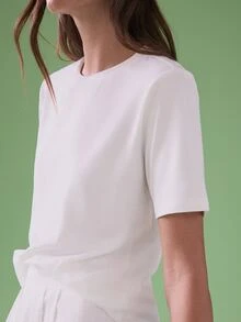STILLVEA. Women's Casual Versatile Solid Color Short Sleeve T-Shirt ,Petite Women,Casual Tops,White Top - White - View 4