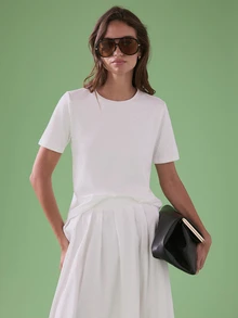 STILLVEA. Women's Casual Versatile Solid Color Short Sleeve T-Shirt ,Petite Women,Casual Tops,White Top - White - View 1
