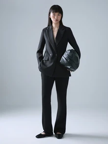 STILLVEA. 女士商务风纯色双排扣西装外套，适合通勤和秋季穿着 - 黑色 - 查看 5