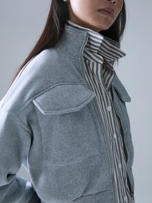 STILLVEA. 纯色拉链落肩卫衣，长袖上衣，适合毕业季、教师节、返校季等场合。 - 灰色 - 查看 6
