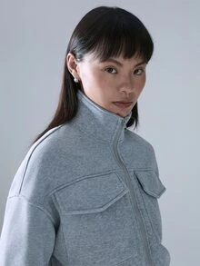 STILLVEA. 纯色拉链落肩卫衣，长袖上衣，适合毕业季、教师节、返校季等场合。 - 灰色 - 查看 5