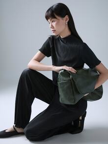 STILLVEA. 2件組女款純色高領短袖上衣與長褲套裝，夏季穿搭，2件套 - 黑色 - 查看 5