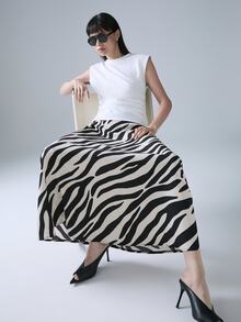 STILLVEA. Women's Fashion Zebra Print Skirt, Summer Fall,Fall Clothes,Fall Outfits - Black - View 3