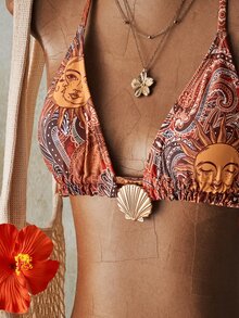 SHEIN ICON 2pcs Tropical Boho Beach Paisley Print Swimwear Set For Vacation & Beach, Y2k Clothes Women, Western Wear Women - Multicolor - View 8