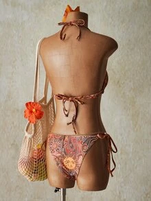 SHEIN ICON 2pcs Tropical Boho Beach Paisley Print Swimwear Set For Vacation & Beach, Y2k Clothes Women, Western Wear Women - Multicolor - View 2