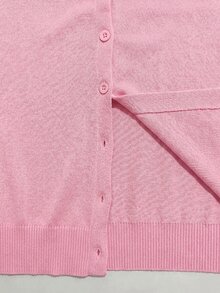 CovetEZ Autumn/Winter Sexy Deep V-Neck Solid Color Button Cardigan Plus Size - Pink - View 8