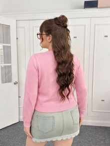 CovetEZ Autumn/Winter Sexy Deep V-Neck Solid Color Button Cardigan Plus Size - Pink - View 2