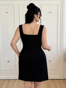 CovetEZ 大碼黑色無袖吊帶裙，適合春夏季節 - 黑色 - 查看 2
