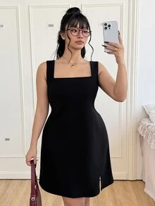 CovetEZ 大碼黑色無袖吊帶裙，適合春夏季節 - 黑色 - 查看 6