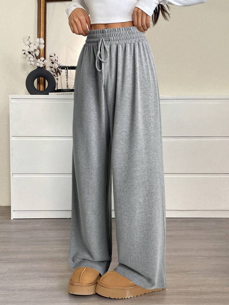 CovetEZ Plus Size Gray High Neck Twist Casual Loose Sweatpants/Winter Fall - Grey - View 3