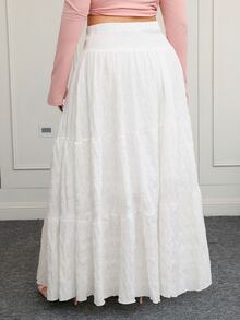 CovetEZ Plus Size Solid Color Drawstring Waist Skirt, Casual For Spring & Summer Fall - White - View 2