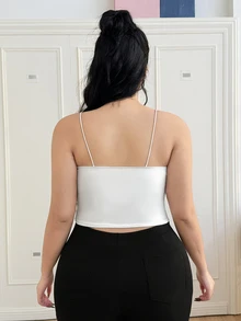 CovetEZ Plus Size White Spaghetti Strap Camisole With Built-In Padding - White - View 2