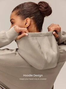 GLOWMODE Soft-Brushed Modal Cozy Vibes Relaxed Hooded Sweatshirt With Drop Shoulder Fit, Ribbed Sleeve Details & Silicone Logo Daily Casual Wear - Khaki - View 4