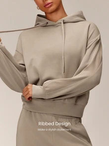 GLOWMODE Soft-Brushed Modal Cozy Vibes Relaxed Hooded Sweatshirt With Drop Shoulder Fit, Ribbed Sleeve Details & Silicone Logo Daily Casual Wear - Khaki - View 3