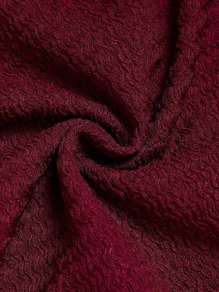 Elenzga Wine Red Women's Fitted Textured Pleated Versatile Elegant Design Dress - Burgundy - View 3