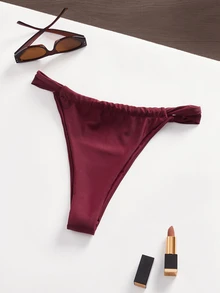SHEIN ICON Women's Spring Summer Solid Color Burgundy Red Holiday Spring Summer Sexy Swim Bottom Beach Solid Color Low Waist Bikini Bottom - Burgundy - View 8